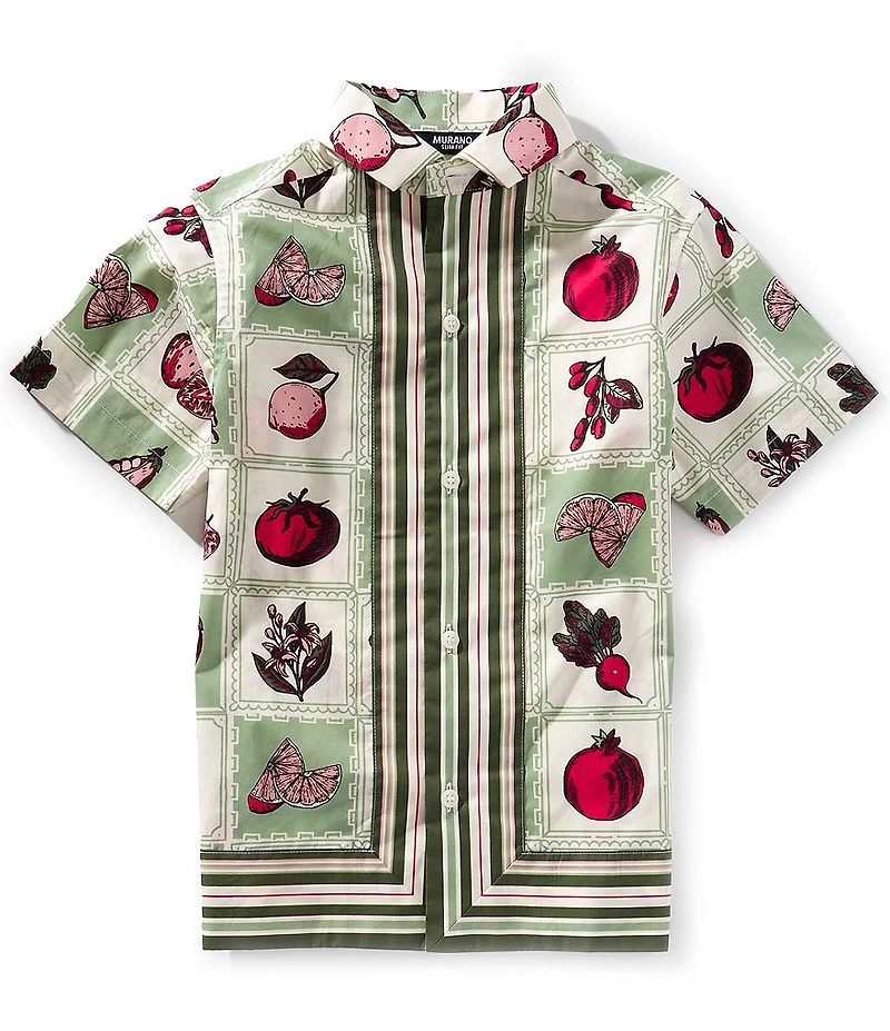 Murano Big Boys Vegetable Grid Short Sleeve Point Collar Button Front Shirt