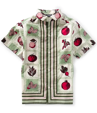 Murano Big Boys Vegetable Grid Short Sleeve Point Collar Button Front Shirt