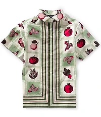 Murano Big Boys Vegetable Grid Short Sleeve Point Collar Button Front Shirt