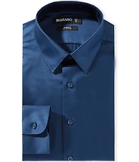 Murano Navy Solid Sateen Stretch Dress Shirt