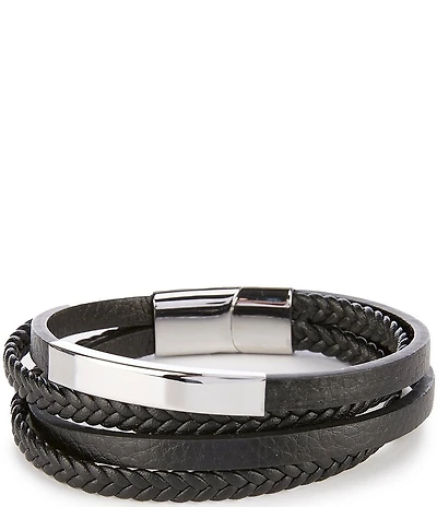 Murano Polished Stainless Steel & Multi Strand Faux Leather Bracelet