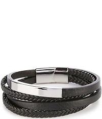 Murano Polished Stainless Steel & Multi Strand Faux Leather Bracelet