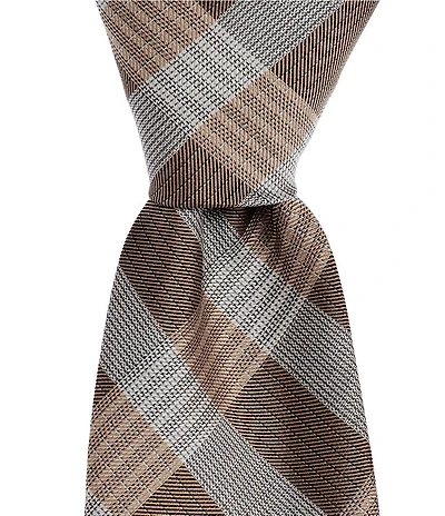 Murano Repeat Plaid 3#double; Narrow Woven Silk Blend Tie