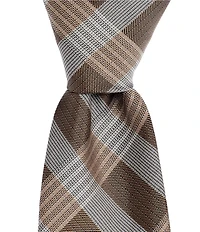 Murano Repeat Plaid 3#double; Narrow Woven Silk Blend Tie