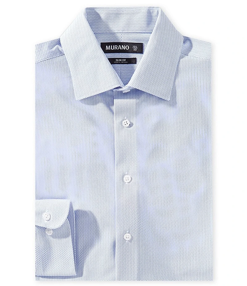 Murano Slim Fit Herringbone Warp-Knit Long Sleeve Dress Shirt