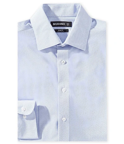 Murano Slim Fit Herringbone Warp-Knit Long Sleeve Dress Shirt