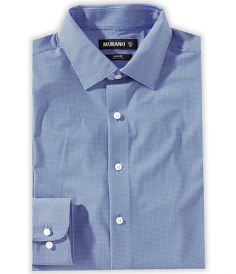 Murano Slim Fit Digital Printed Houndstooth Warp-Knit Long Sleeve Dress Shirt
