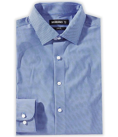 Murano Slim Fit Digital Printed Houndstooth Warp-Knit Long Sleeve Dress Shirt