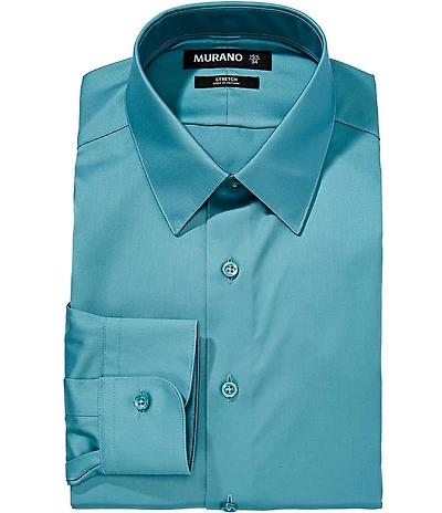 Murano Slim Fit Non Iron Point Collar Solid Sateen Dress Shirt