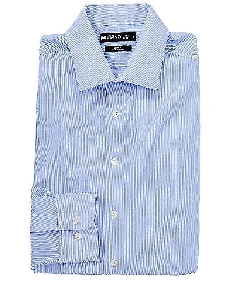 Murano Slim Fit Non-Iron Spread Collar Piece Dye Knit Dress Shirt