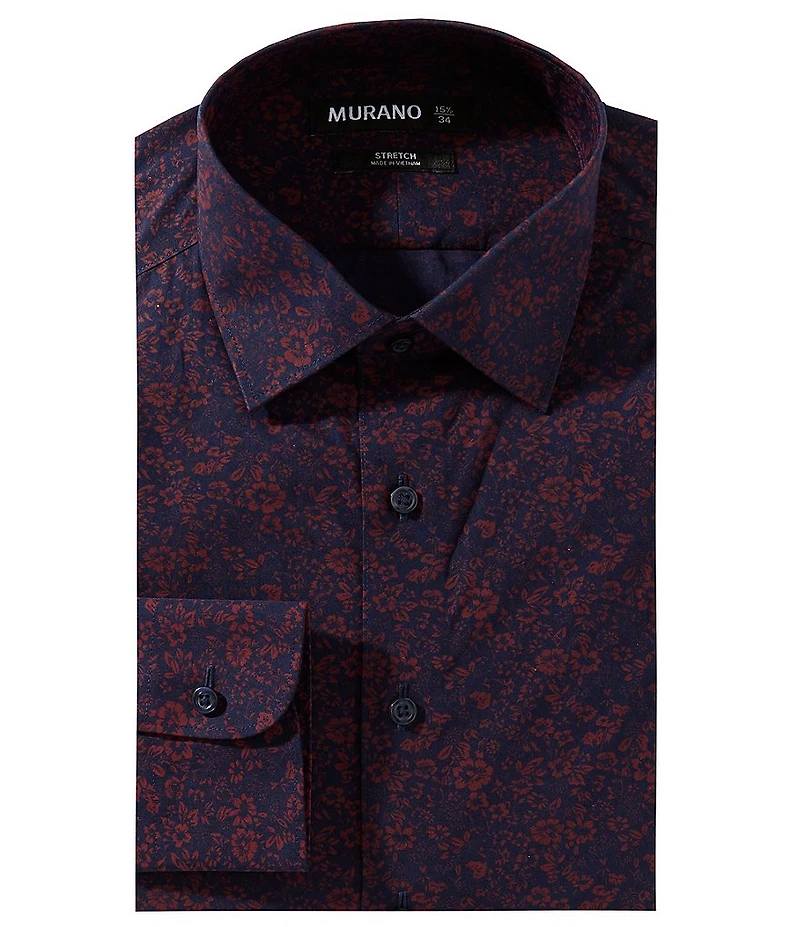 Murano Slim Fit Non-Iron Spread Collar Printed Dress Shirt