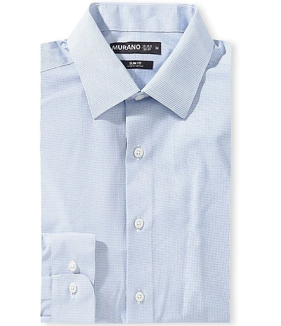Murano Slim Fit Non-Iron Spread Collar Printed Knit Dress Shirt