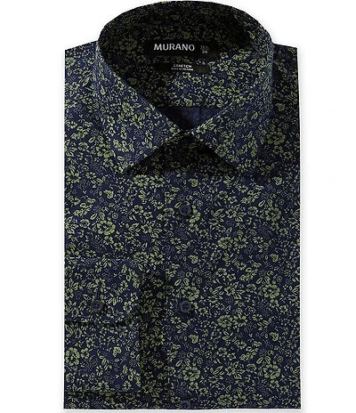 Murano Slim Fit Non-Iron Spread Collar Printed Poplin Dress Shirt