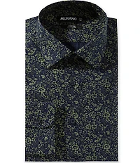 Murano Slim Fit Non-Iron Spread Collar Printed Poplin Dress Shirt