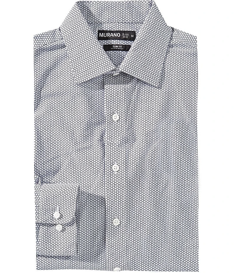 Murano Slim Fit Printed Warped Knit Long Sleeve Dress Shirt