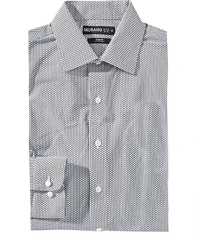 Murano Slim Fit Printed Warped Knit Long Sleeve Dress Shirt