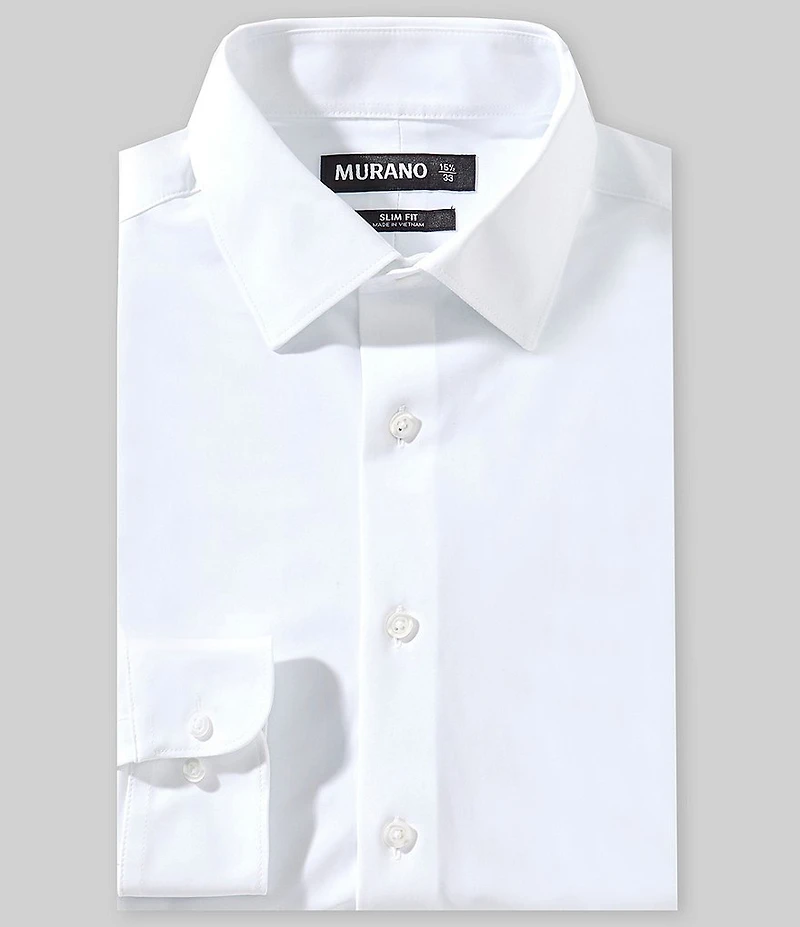Murano Slim Fit Solid Warp-Knit Long Sleeve Dress Shirt