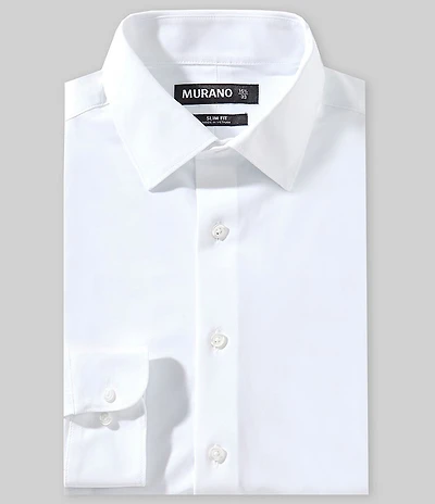 Murano Slim Fit Solid Warp-Knit Long Sleeve Dress Shirt