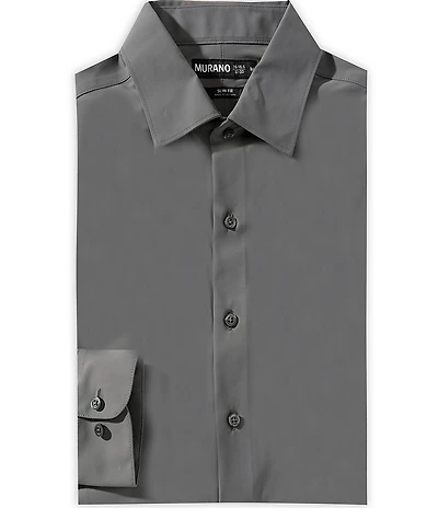 Murano Slim Fit Solid Warped Knit Long Sleeve Dress Shirt