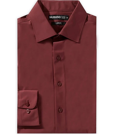 Murano Slim Fit Solid Warped Knit Long Sleeve Dress Shirt