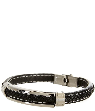 Murano Steel Braided Leather Bracelet