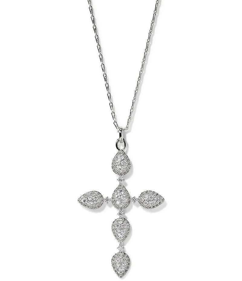 Nadri Crushed Halo Cross Short Pendant Necklace