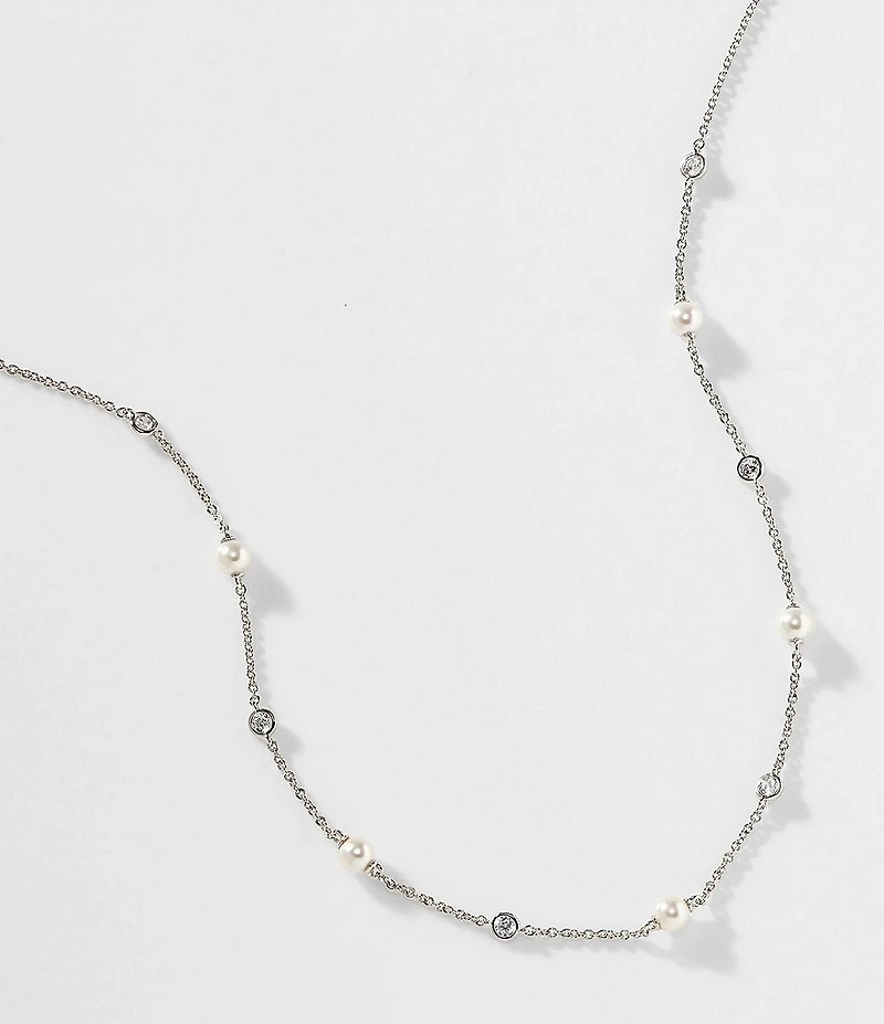 Nadri Emilia Pearl and Cubic Zirconia Station Necklace