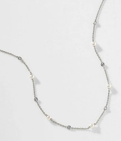 Nadri Emilia Pearl and Cubic Zirconia Station Necklace