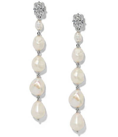 Nadri Madrid CZ & Freshwater Pearl Linear Earrings