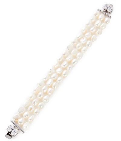 Nadri Madrid Freshwater Pearl Triple Row Line Bracelet