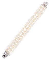 Nadri Madrid Freshwater Pearl Triple Row Line Bracelet