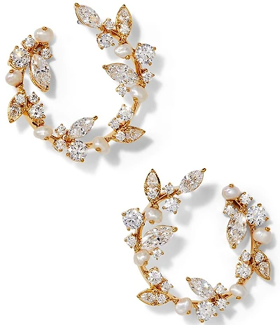 Nadri Ravish Freshwater Pearl CZ Hoop Earrings