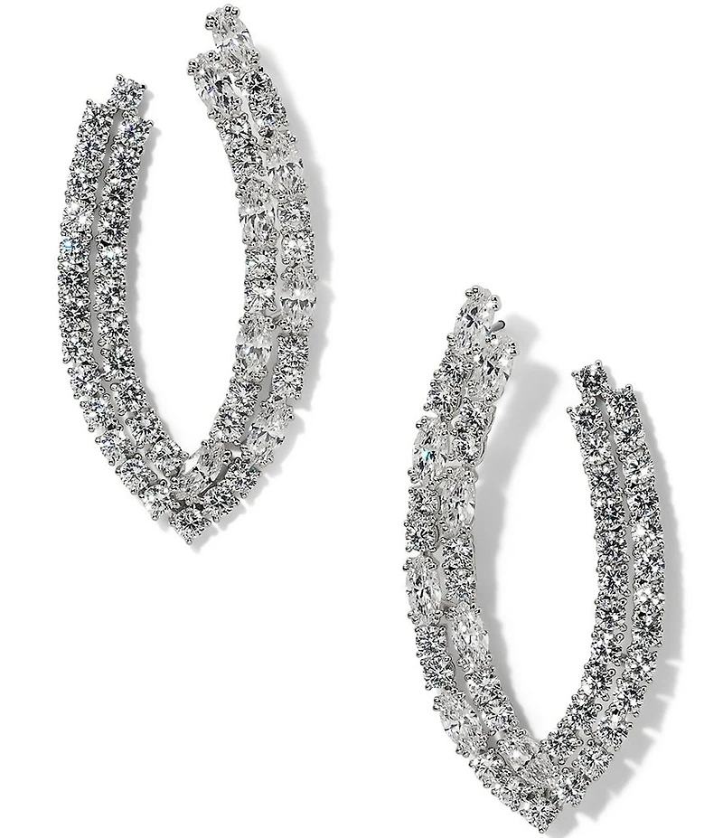 Nadri Twinnie Front Back Pattern Hoop Earrings