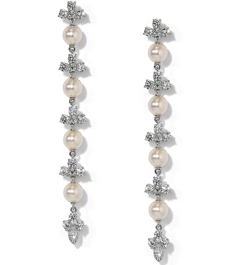 Nadri Venus Pearl Long Linear Earrings