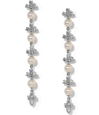 Nadri Venus Pearl Long Linear Earrings