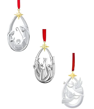 Nambe Holiday Nativity Ornament Trio Set