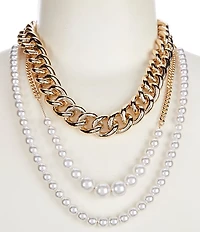 Natasha Accessories 3 Row Pearl Chain Short Multi Strand Necklace