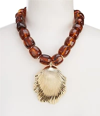 Natasha Accessories Bead And Shell Short Statement Pendant Necklace