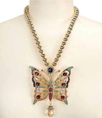 Natasha Accessories Butterfly Crystal Beaded Short Pendant Necklace