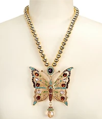 Natasha Accessories Butterfly Crystal Beaded Short Pendant Necklace