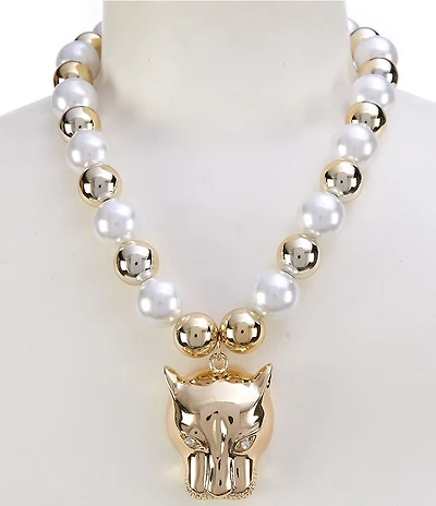 Natasha Accessories Chunky Pearl Gold Panther Statement Necklace