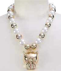 Natasha Accessories Chunky Pearl Gold Panther Statement Necklace
