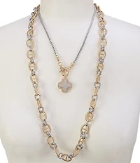 Natasha Accessories Clover Link Long Strand Necklace Set