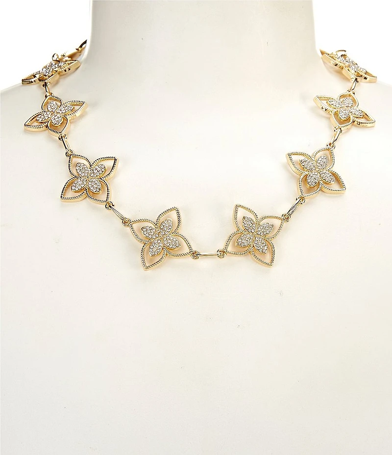 Natasha Accessories Crystal Metal Clover Collar Necklace