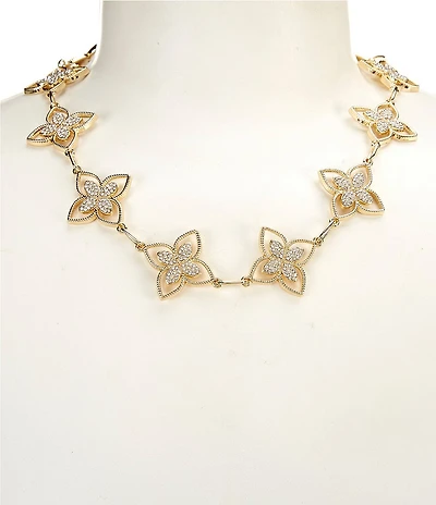 Natasha Accessories Crystal Metal Clover Collar Necklace