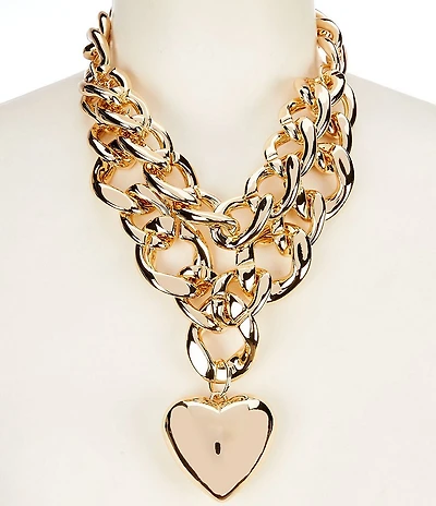 Natasha Accessories Double Row Link Puffy Short Pendant Statement Necklace