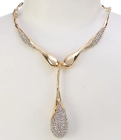 Natasha Accessories Elongated Rhinestone Pave Statement Teardrop Collar Necklace