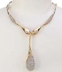 Natasha Accessories Elongated Rhinestone Pave Statement Teardrop Collar Necklace