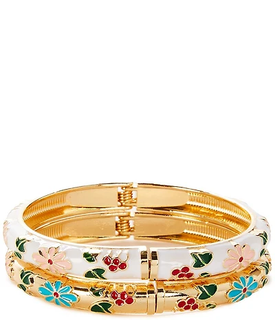 Natasha Accessories Enamel Flower Hinge Bracelet Set