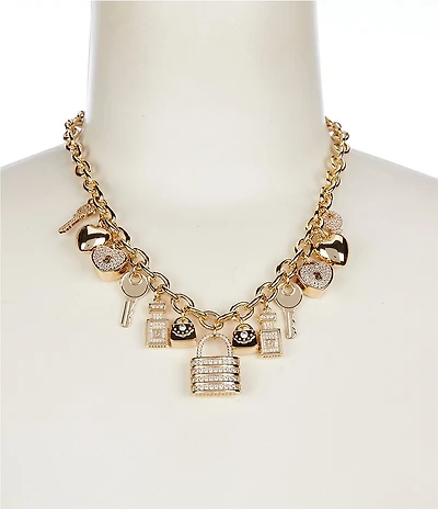 Natasha Accessories Heart Lock Key Charm Statement Necklace